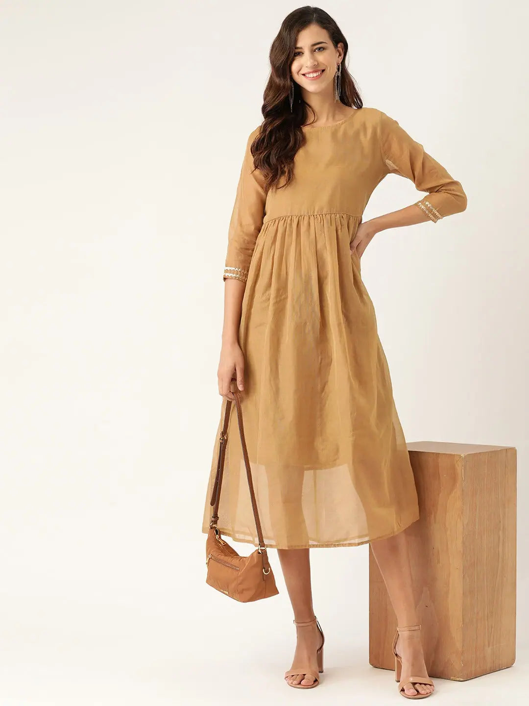 Brown Gota Patti Gathered Dress | Indian Dresses Online Now!