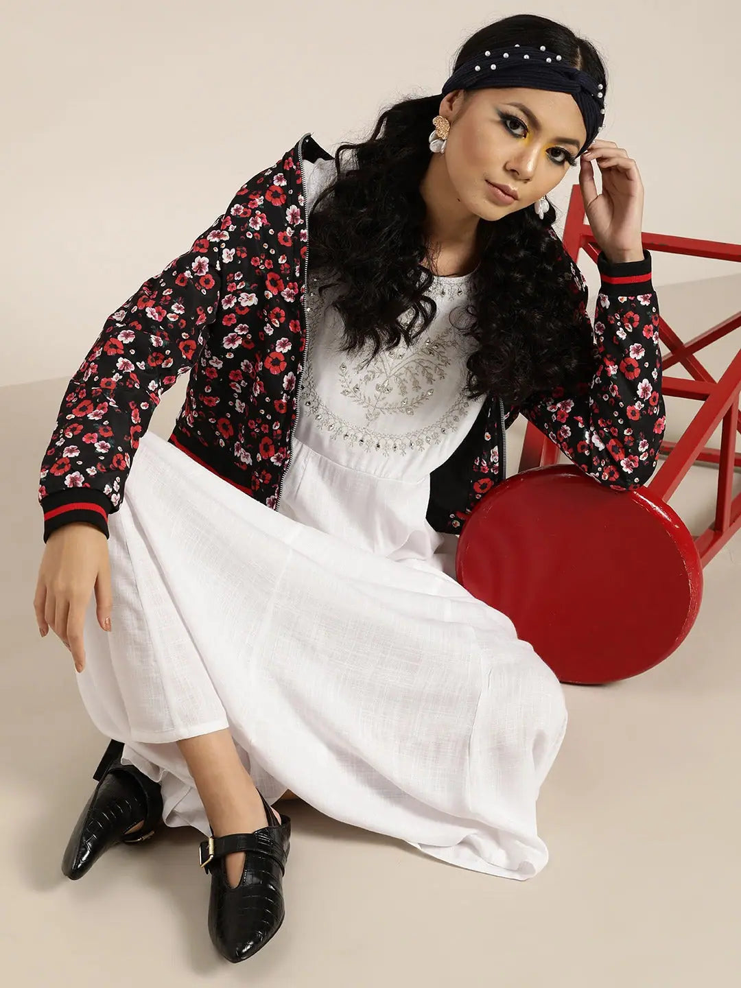 Women's White Zari Embroidered Anarkali Maxi Dress - Lehenga