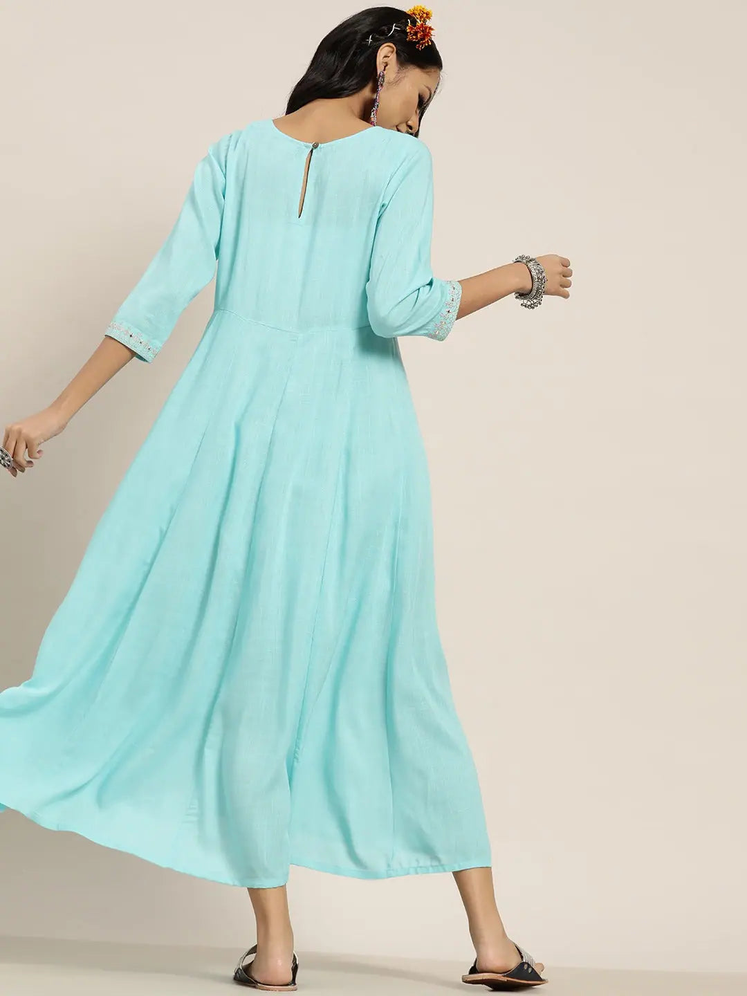 Sea Green Anarkali Maxi Dress | Zari Embroidery | Indian Dresses