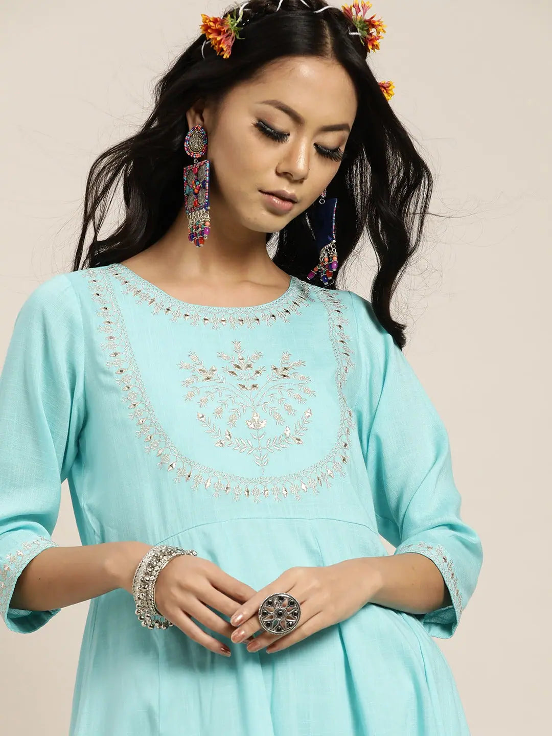 Sea Green Anarkali Maxi Dress | Zari Embroidery | Indian Dresses