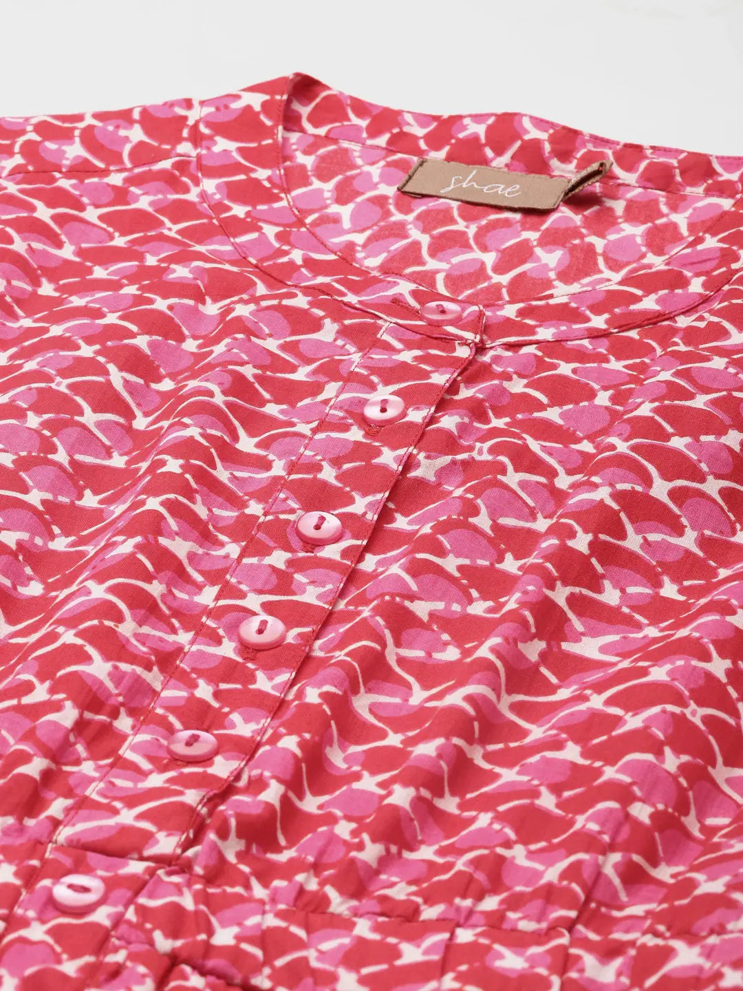 Pink Geo Print Maxi: Sleeveless Tiered Anarkali Kurta