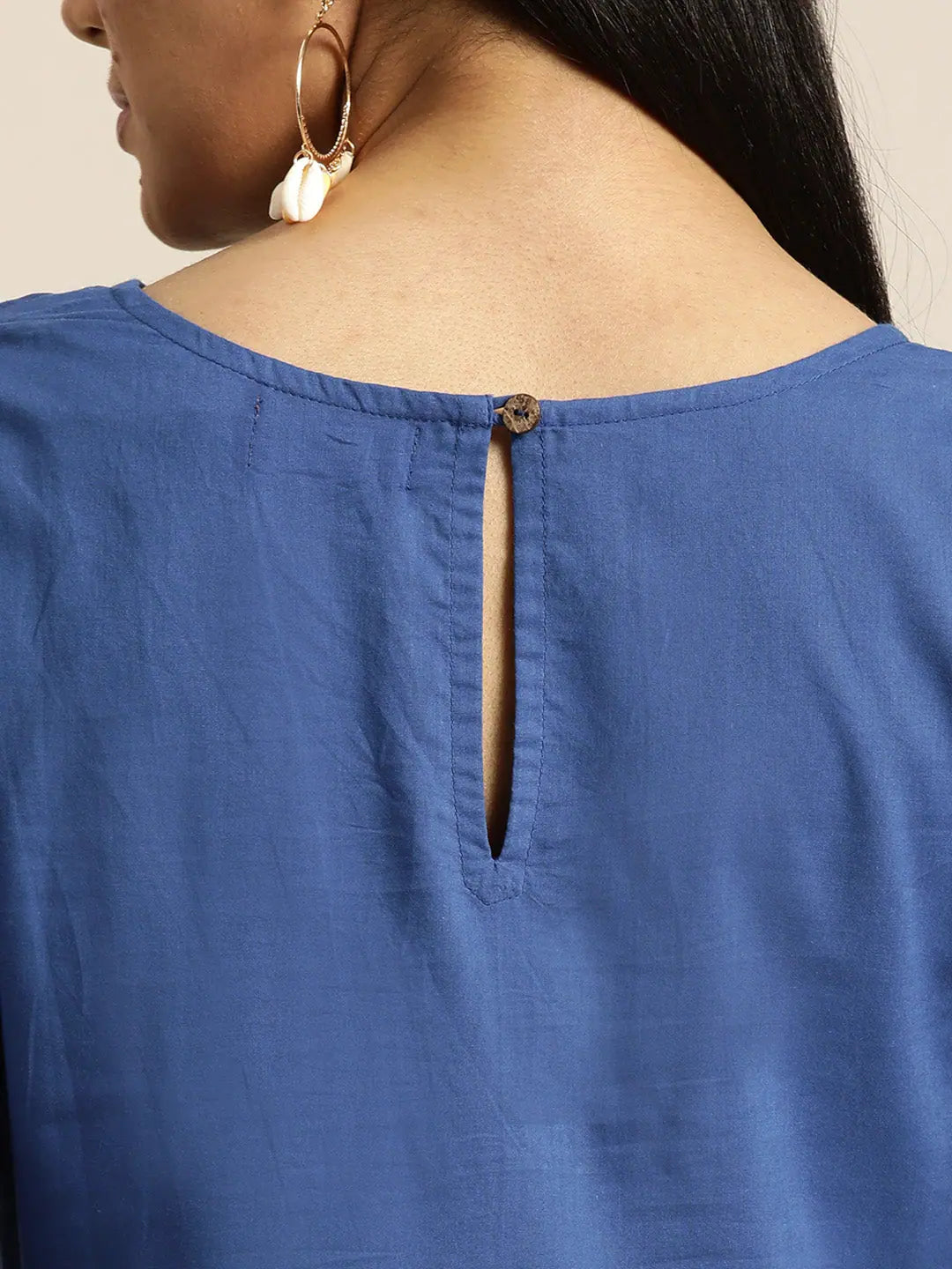 Royal Blue Embroidered Cuff Indian Cotton Dress | Online