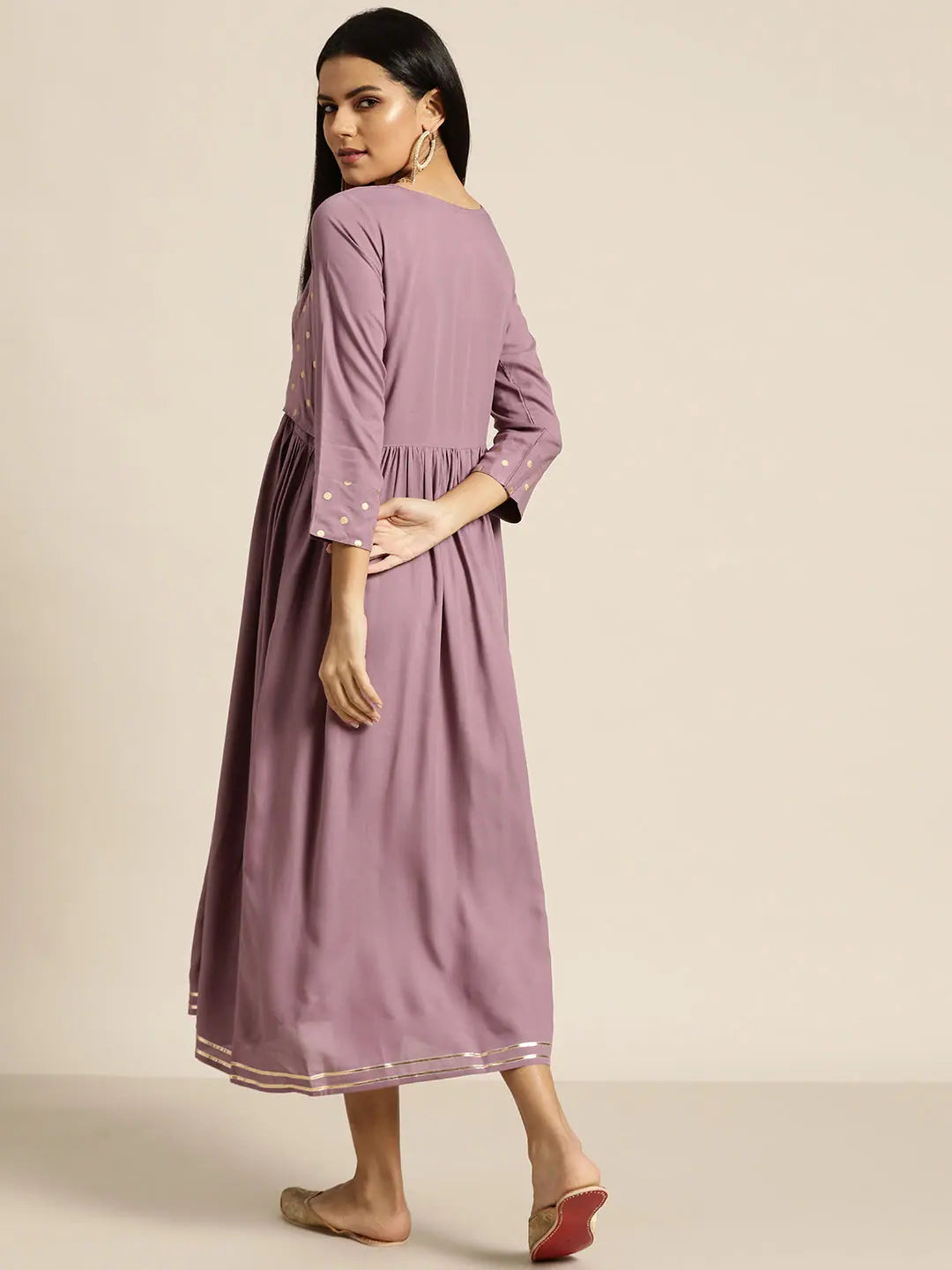 Lavender Foil Print Indian Cotton Dresses with Jacket