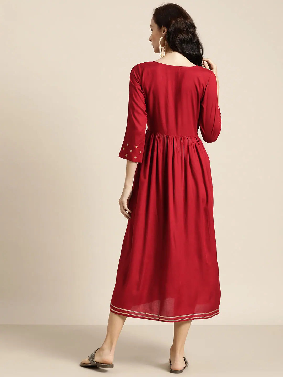 Maroon Foil Print Liva Dress & Jacket | Indian Dresses Online