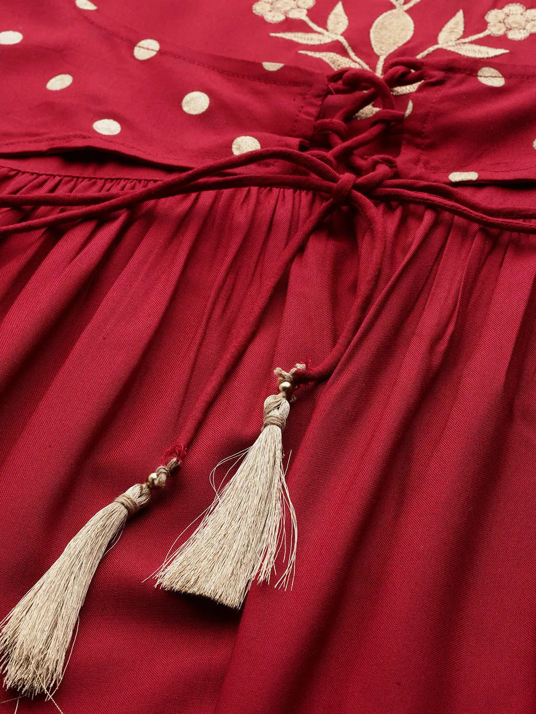 Maroon Foil Print Liva Dress & Jacket | Indian Dresses Online