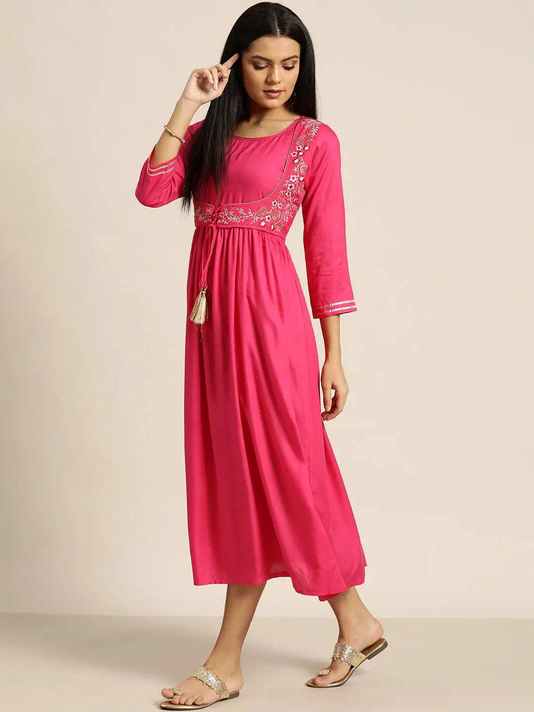 Fuchsia Embroidered Liva Dress & Jacket | Indian Dresses