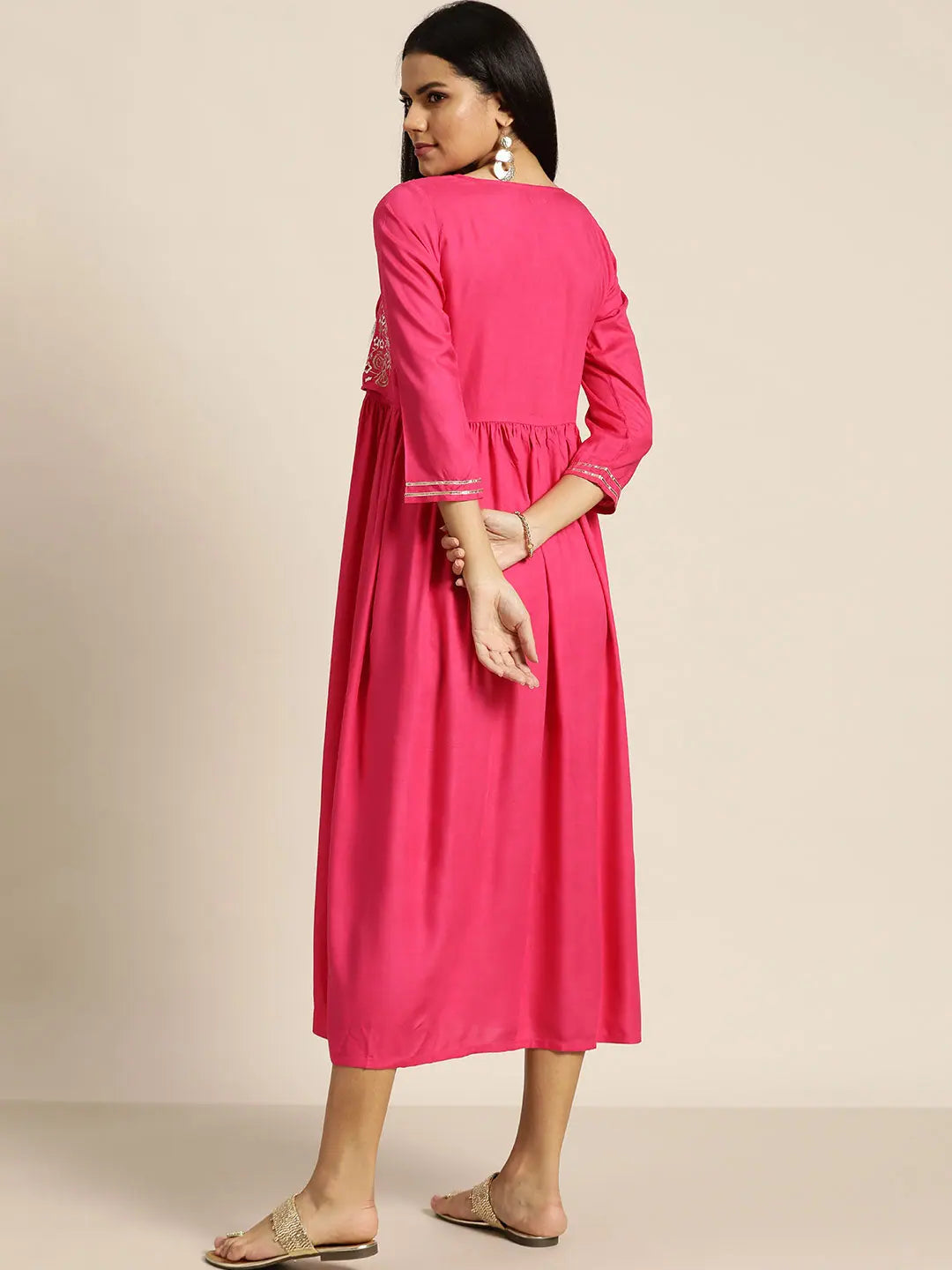 Fuchsia Embroidered Liva Dress & Jacket | Indian Dresses