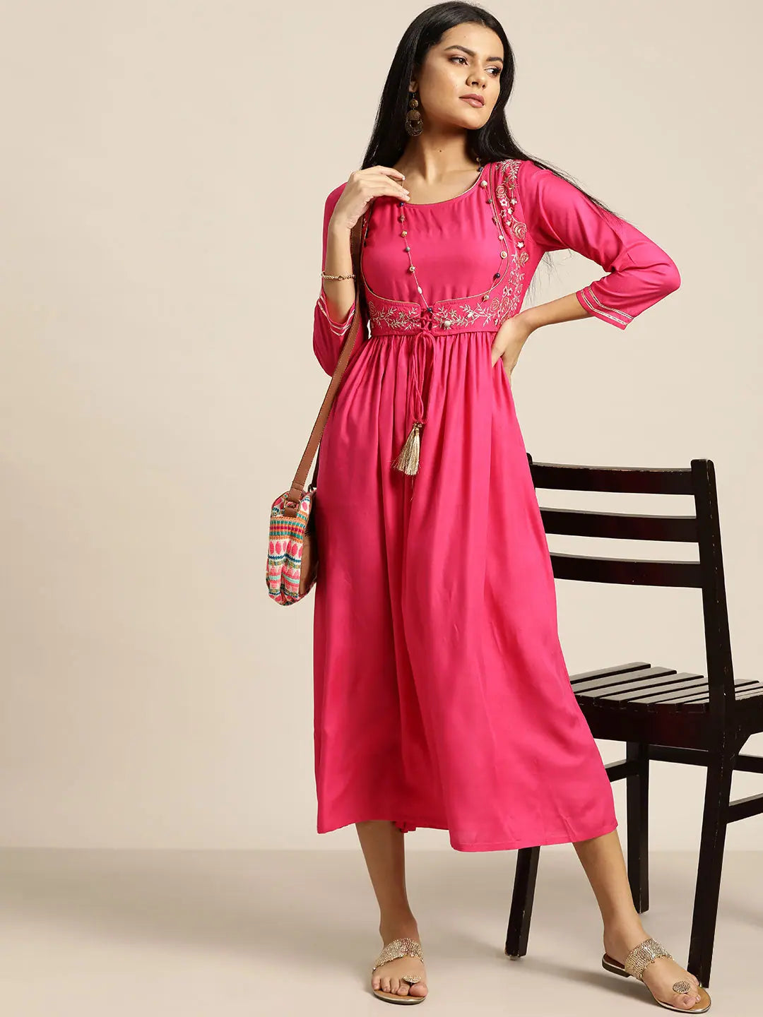Fuchsia Embroidered Liva Dress & Jacket | Indian Dresses