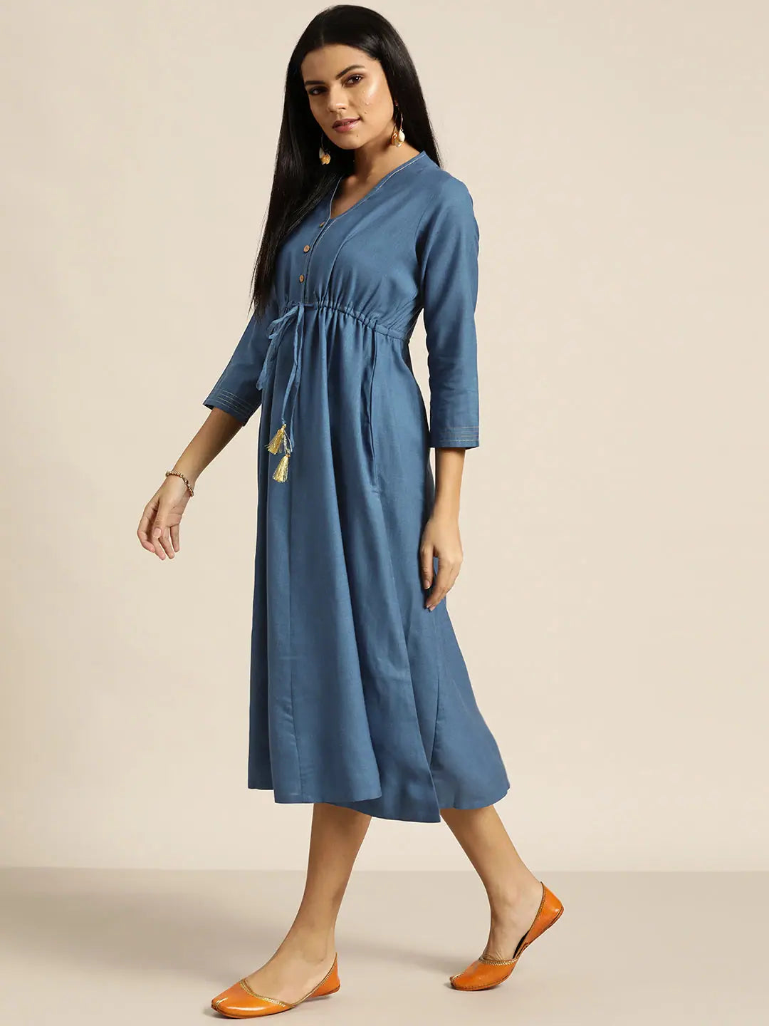Blue Drawstring Anarkali Dress