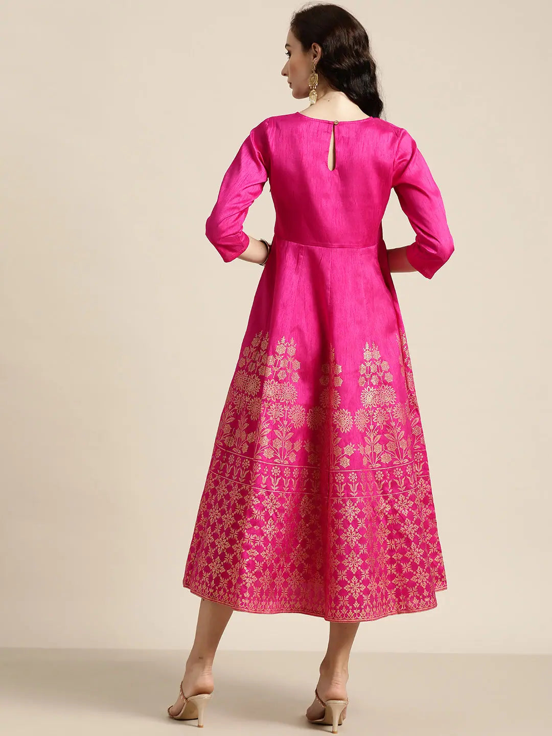 Fuchsia Foil Print Anarkali Maxi Dress | Anarkali Kurtis