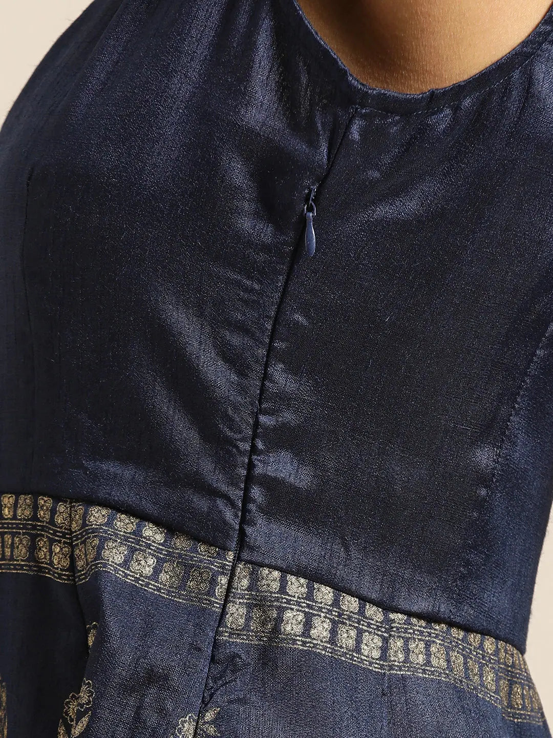 Navy Foil Print Sleeveless Anarkali Maxi Dress | Anarkali Suits