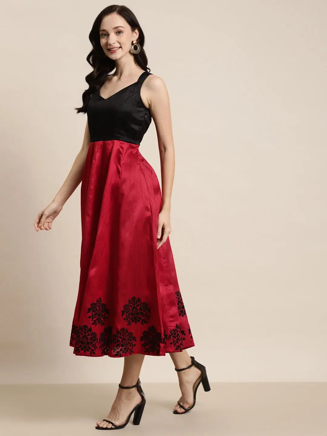 Red Flock Print Anarkali Dress | Women's Anarkali Kurti
