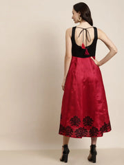 Red Flock Print Sweetheart Neck Anarkali Maxi
