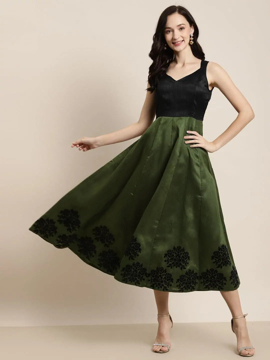 Green Flock Print Anarkali Gown | Women's Anarkali Kurti