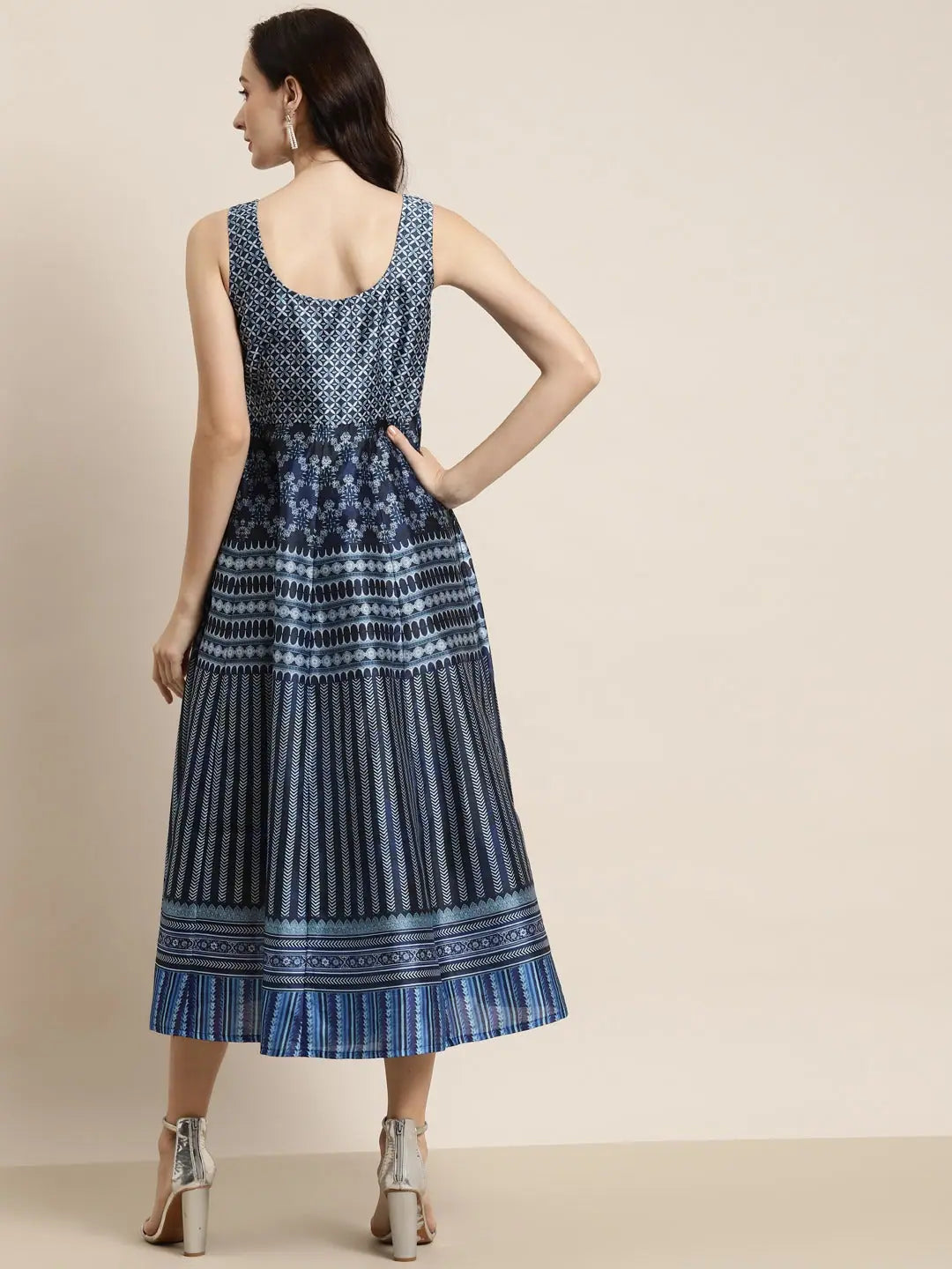 Indigo Floral Geo Print Anarkali Maxi | Anarkali Suits for Women