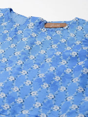 Blue Geo Floral Cold Shoulder Anrakali Maxi