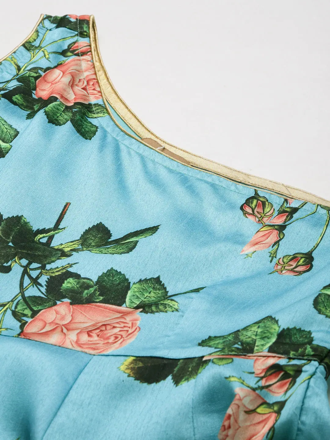 Turquoise Floral One Shoulder Anarkali Maxi | Anarkali Kurti