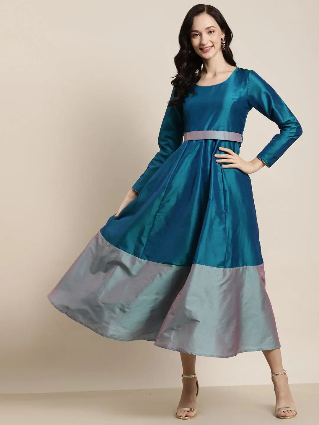 Teal Embroidered-Belt Anarkali Gown | Anarkali Dress for Women