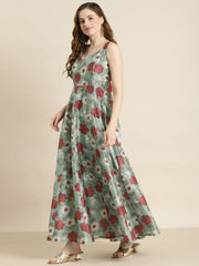 Sea Green Floral Sweetheart Anarkali Maxi Dress