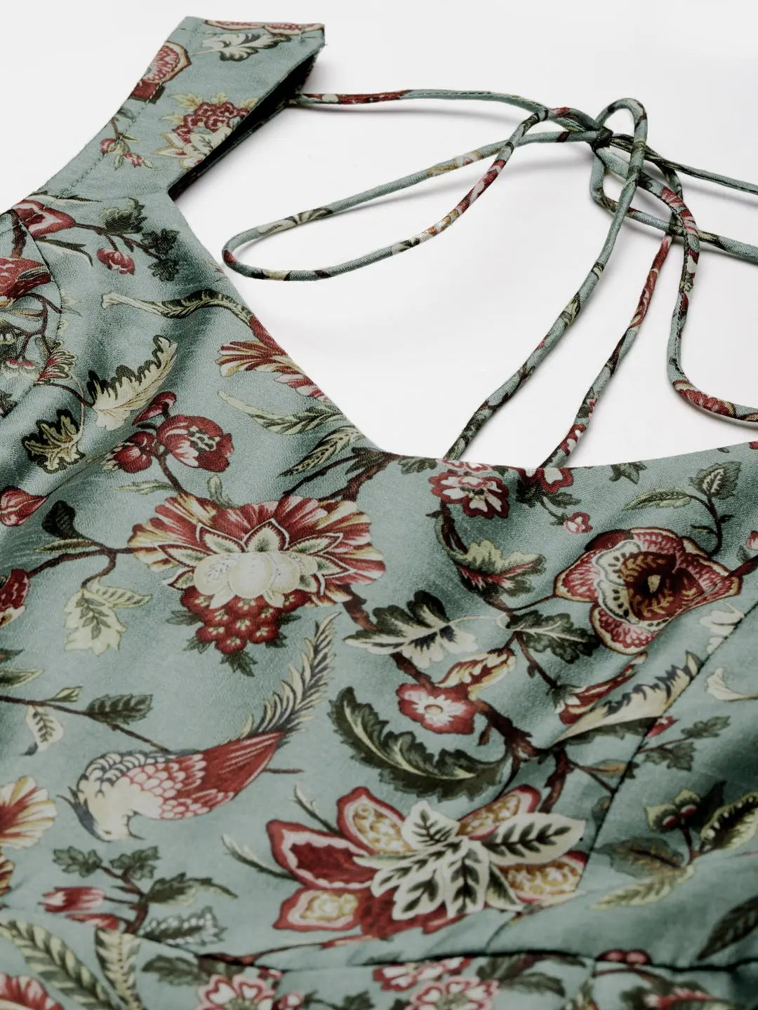 Olive Floral Anarkali Dress | Maxi Length, Fit & Flare Style