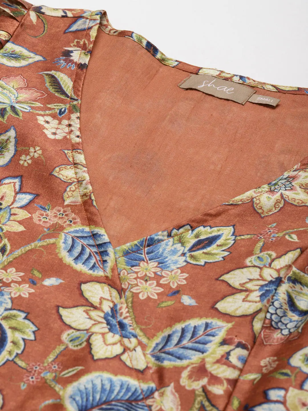 Orange Floral Anarkali Gown | Wrap Style, Maxi Length Dress