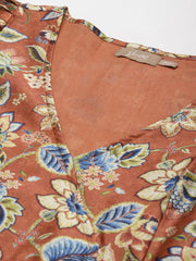 Orange Floral Wrap Anarkali Maxi Dress