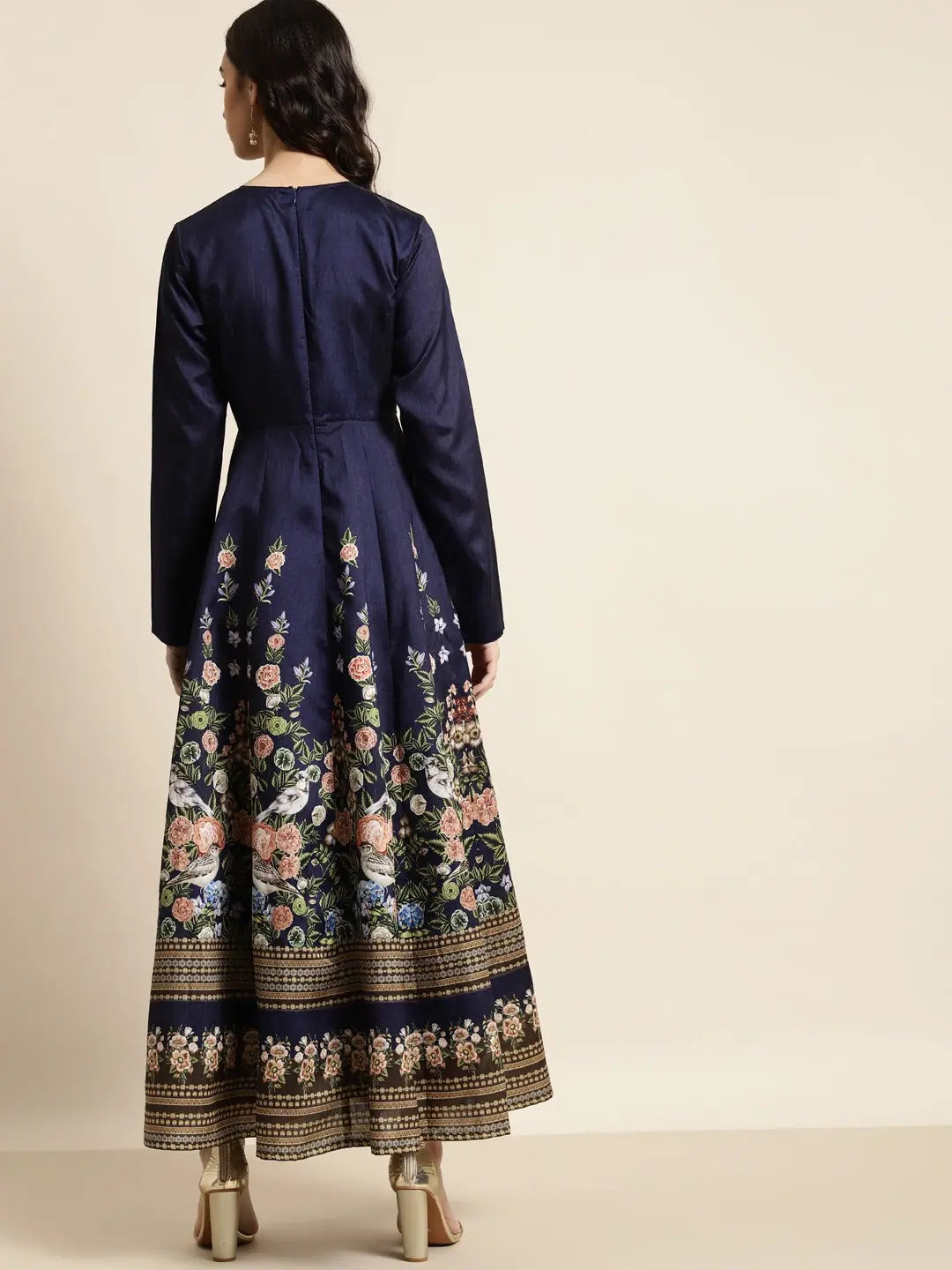Navy Floral Anarkali Kurta | Maxi Dress with Full Sleeves