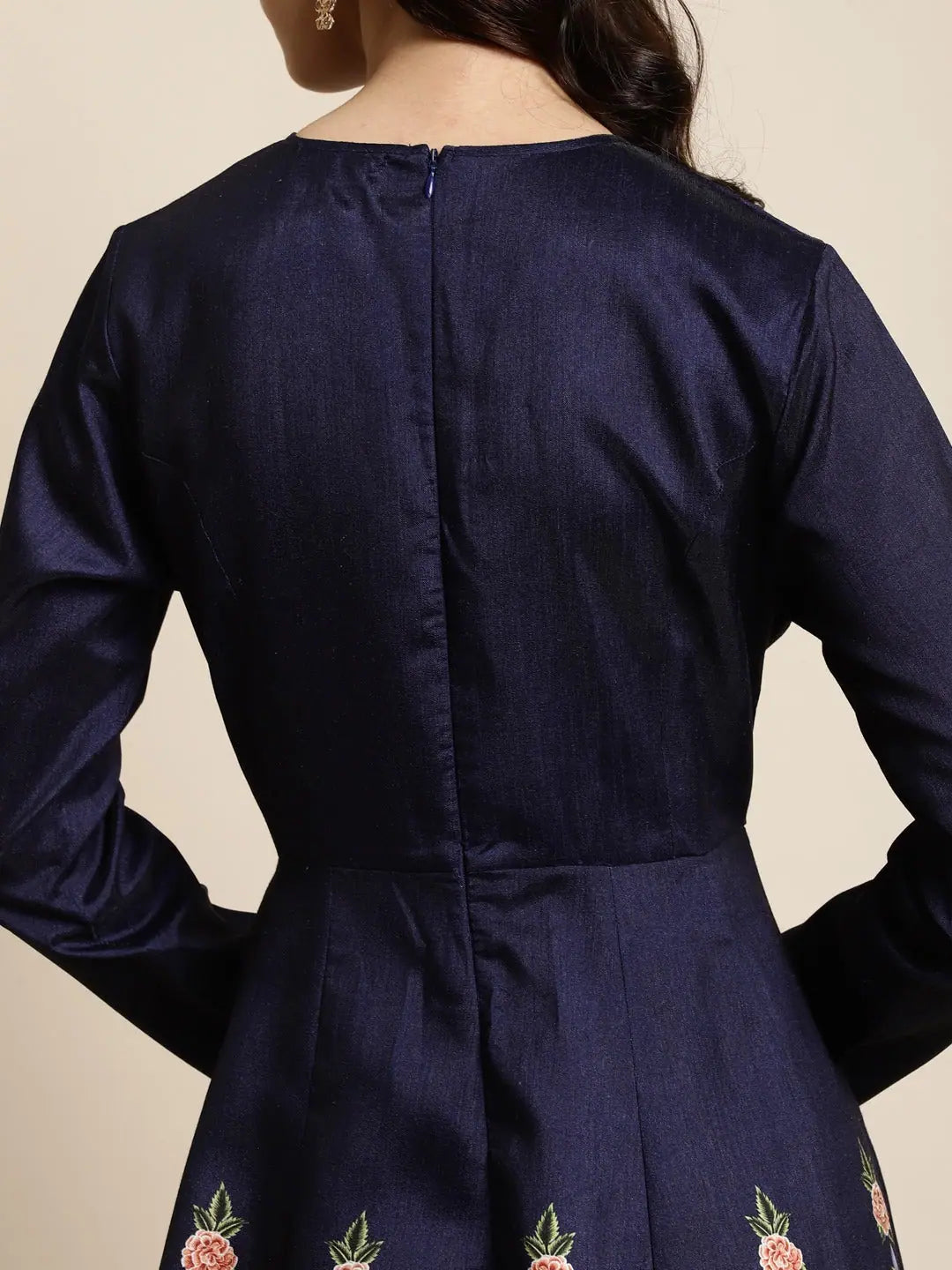 Navy Floral Anarkali Kurta | Maxi Dress with Full Sleeves