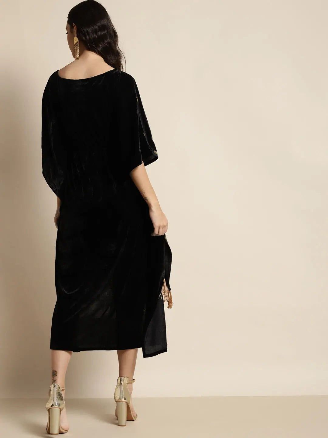 Black Velvet Fringe Kaftan Dress - Stylish Kaftans Online