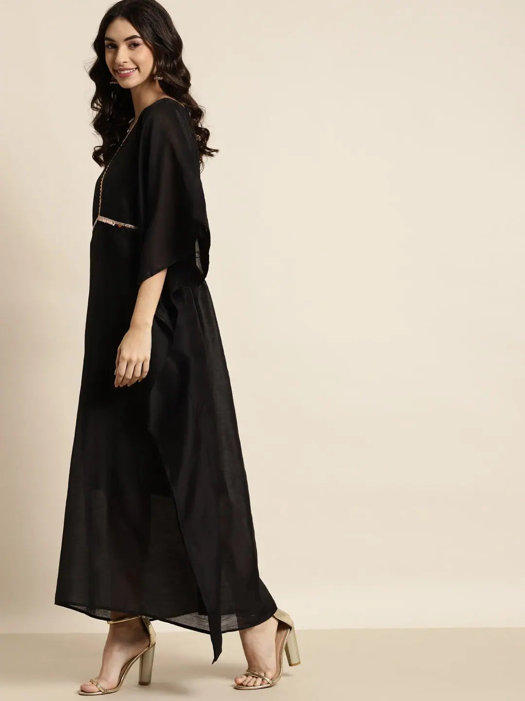 Black Chanderi Lace Kaftan - Stylish Kaftans For Women