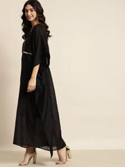 Black Chanderi Lace Kaftan With Slip