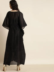 Black Chanderi Lace Kaftan With Slip