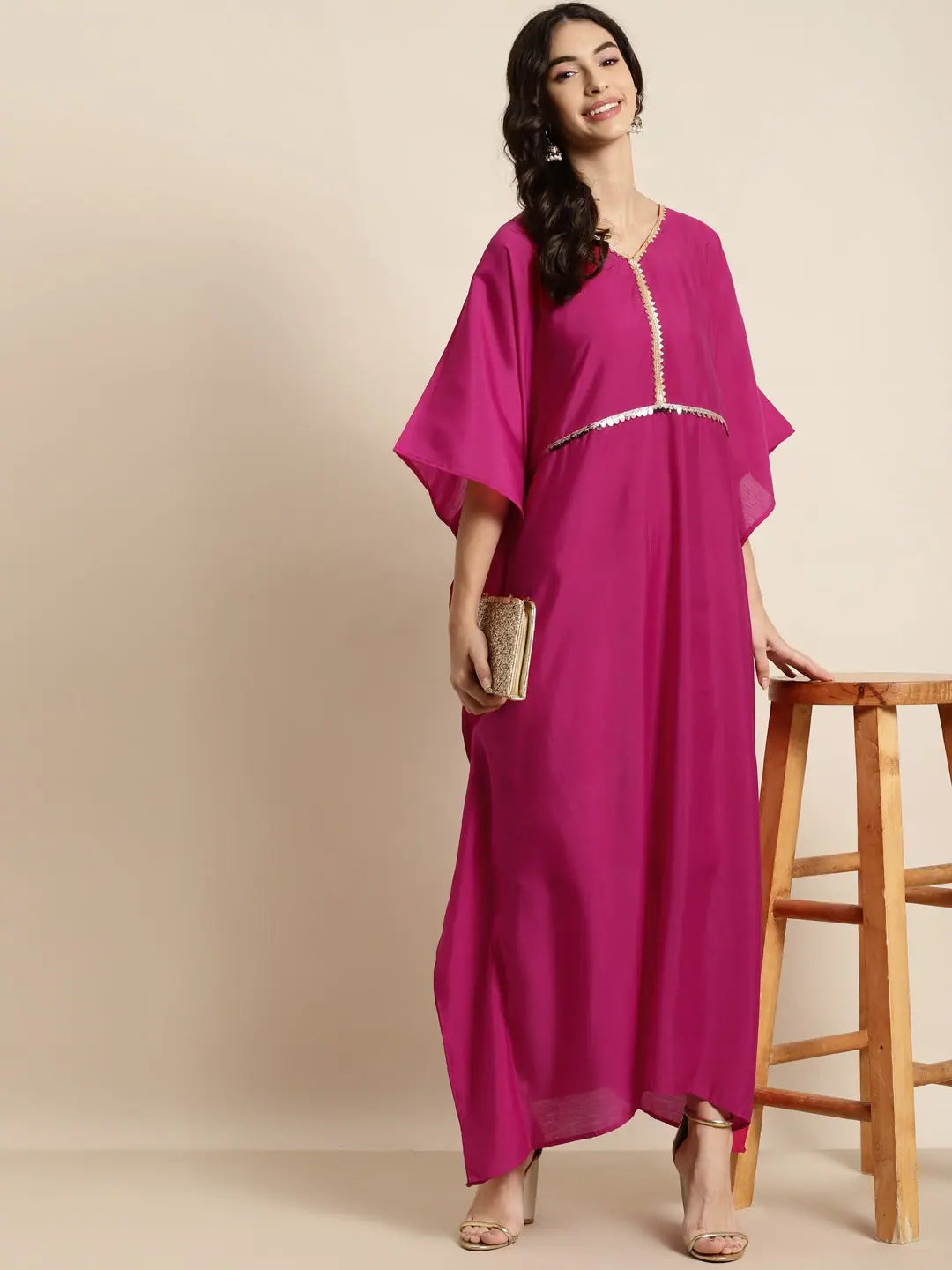 Fuchsia Chanderi Kaftan - Long Kaftan Dresses for Women
