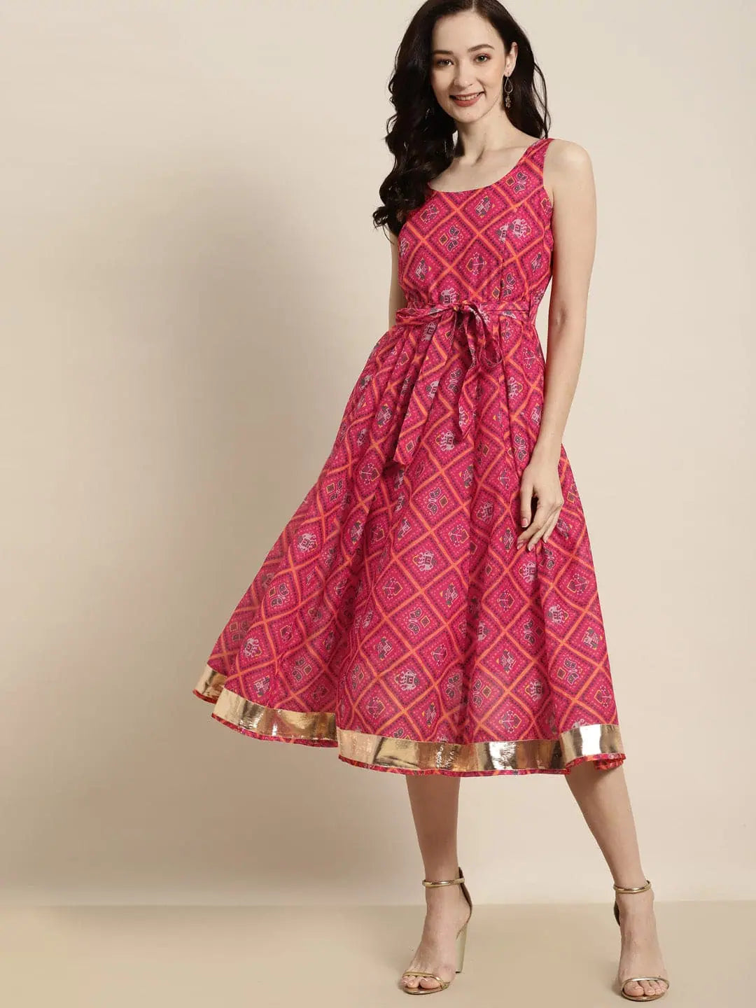 Pink Patola Anarkali Gown - Sleeveless Anarkali Dress for Women