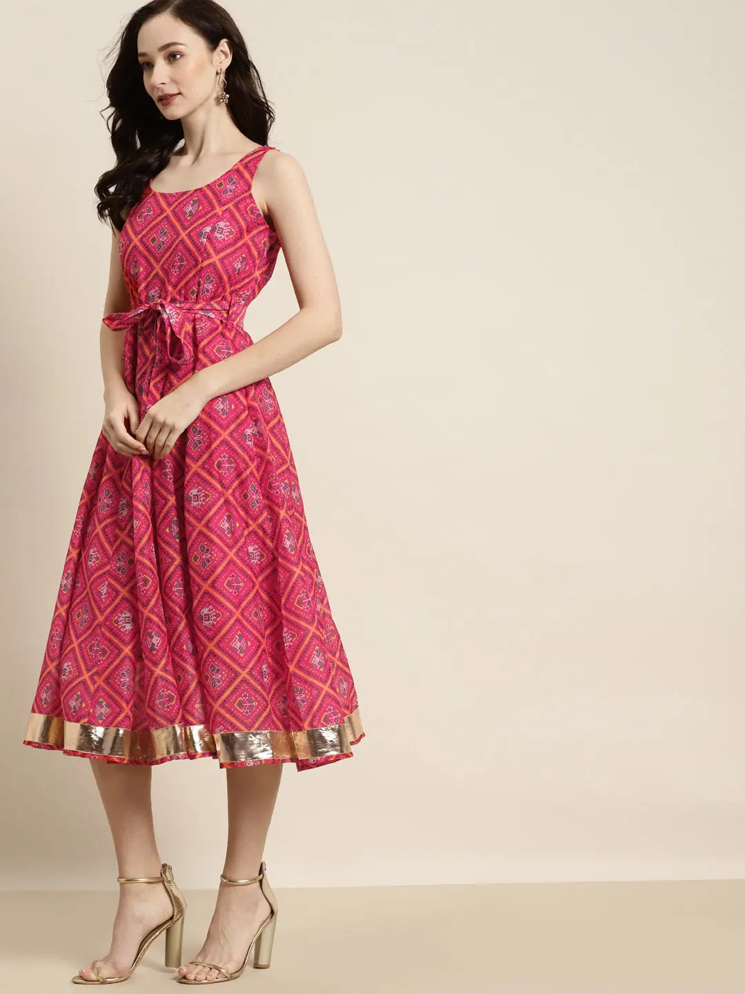 Pink Patola Anarkali Gown - Sleeveless Anarkali Dress for Women