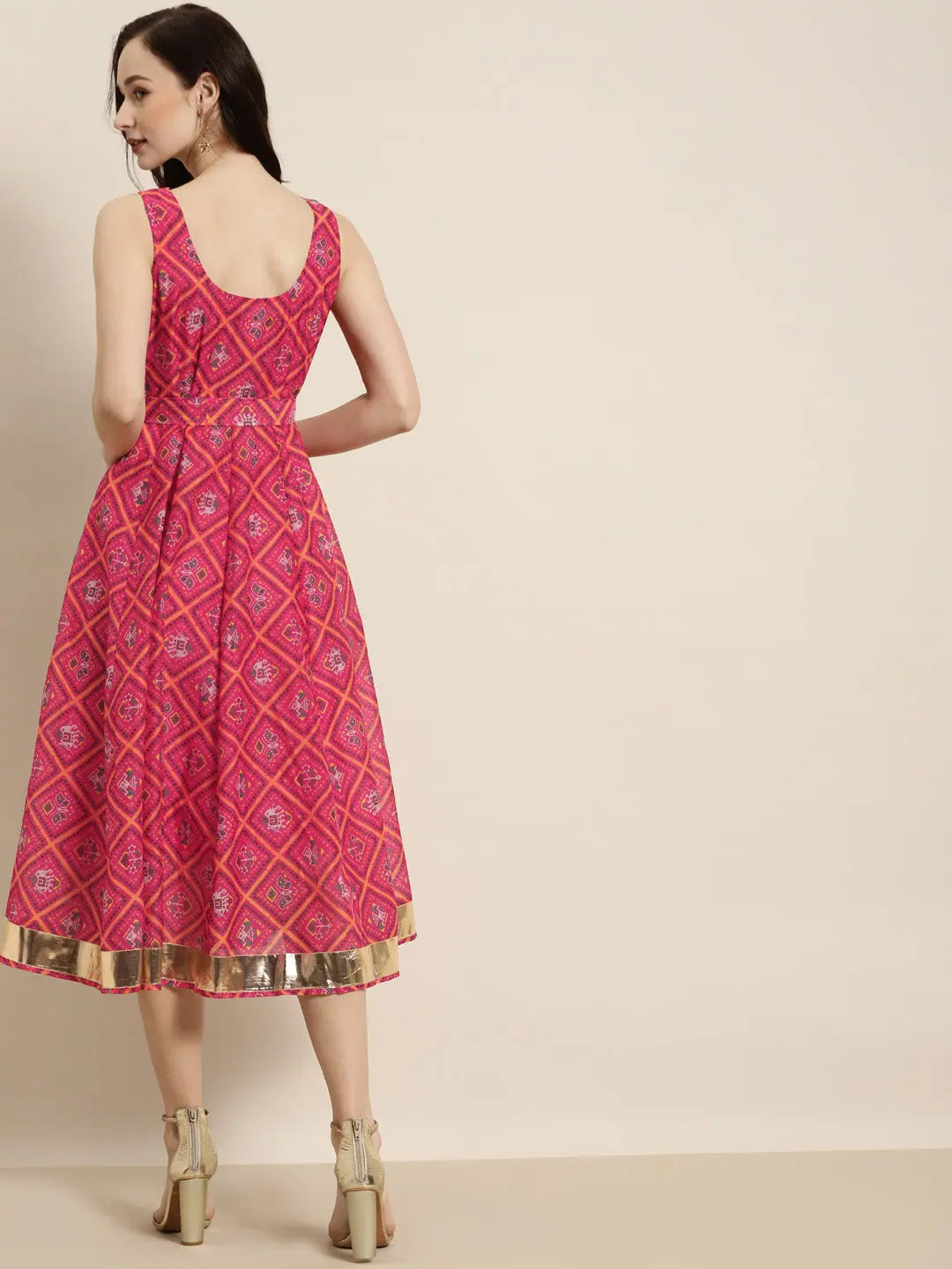 Pink Patola Anarkali Gown - Sleeveless Anarkali Dress for Women