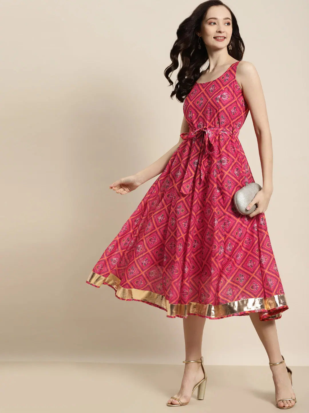 Pink Patola Anarkali Gown - Sleeveless Anarkali Dress for Women