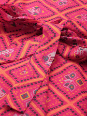 Women Pink Patola Sleeveless Anarkali Dress