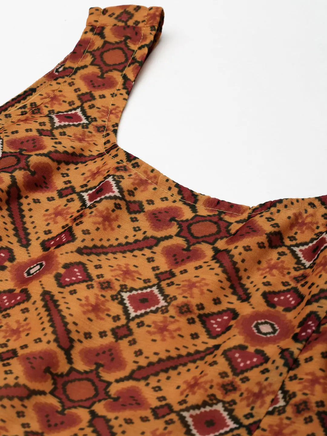 Mustard Patola Anarkali Dress - Sleeveless Anarkali Kurti