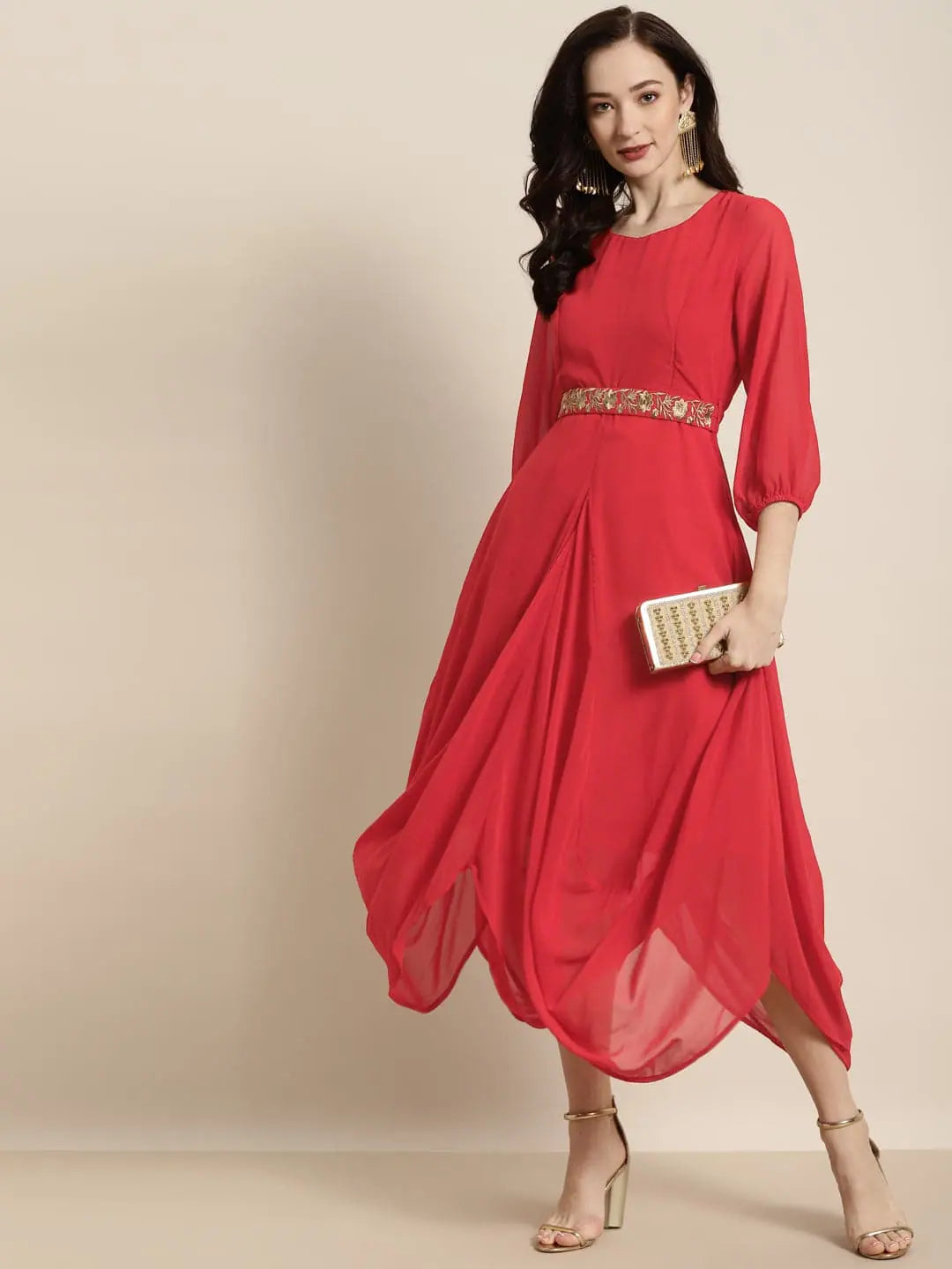 Red Embroidered Belt Dhoti Dress | Women's Dhoti Sets