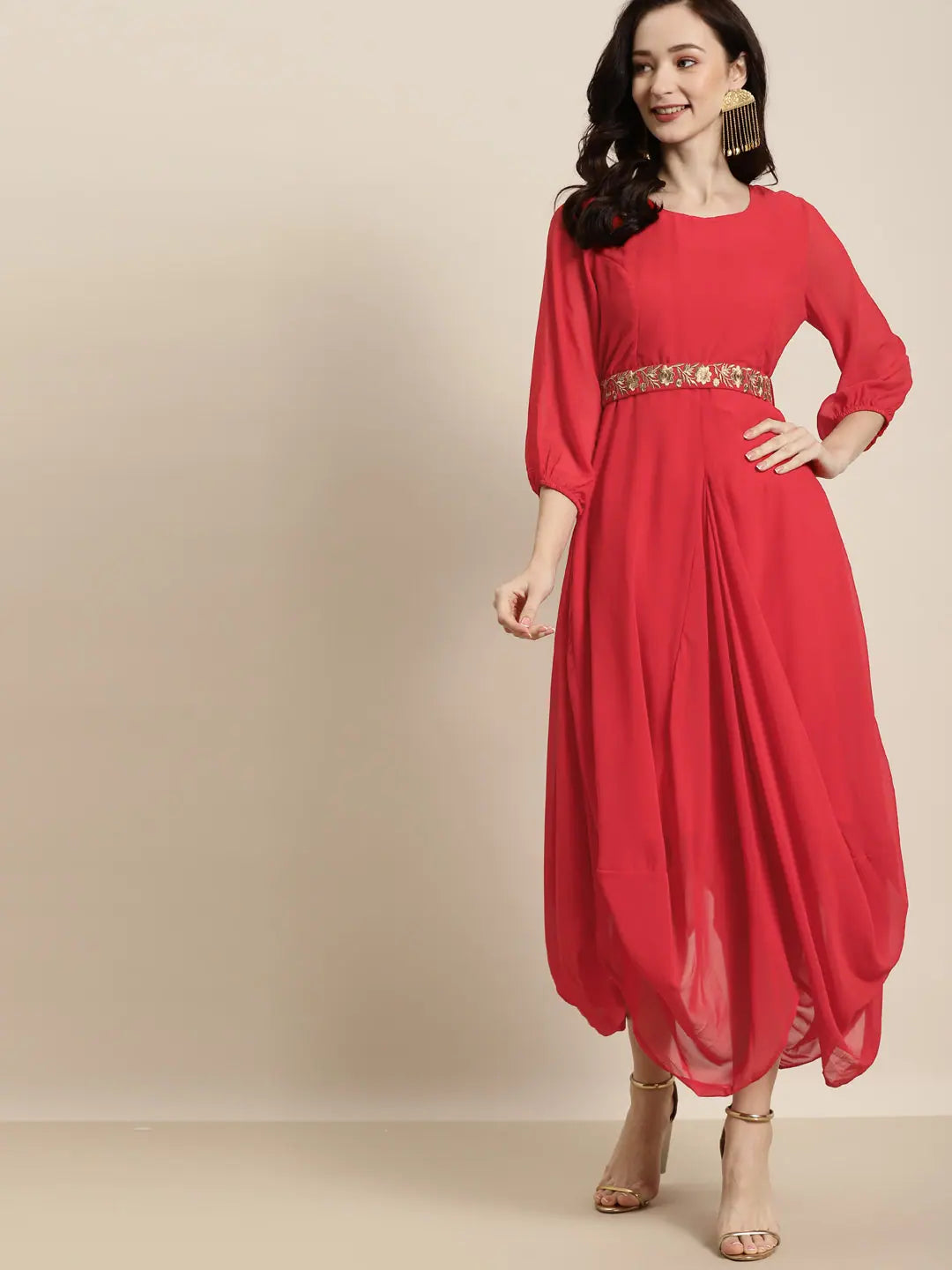 Red Embroidered Belt Dhoti Dress | Women's Dhoti Sets