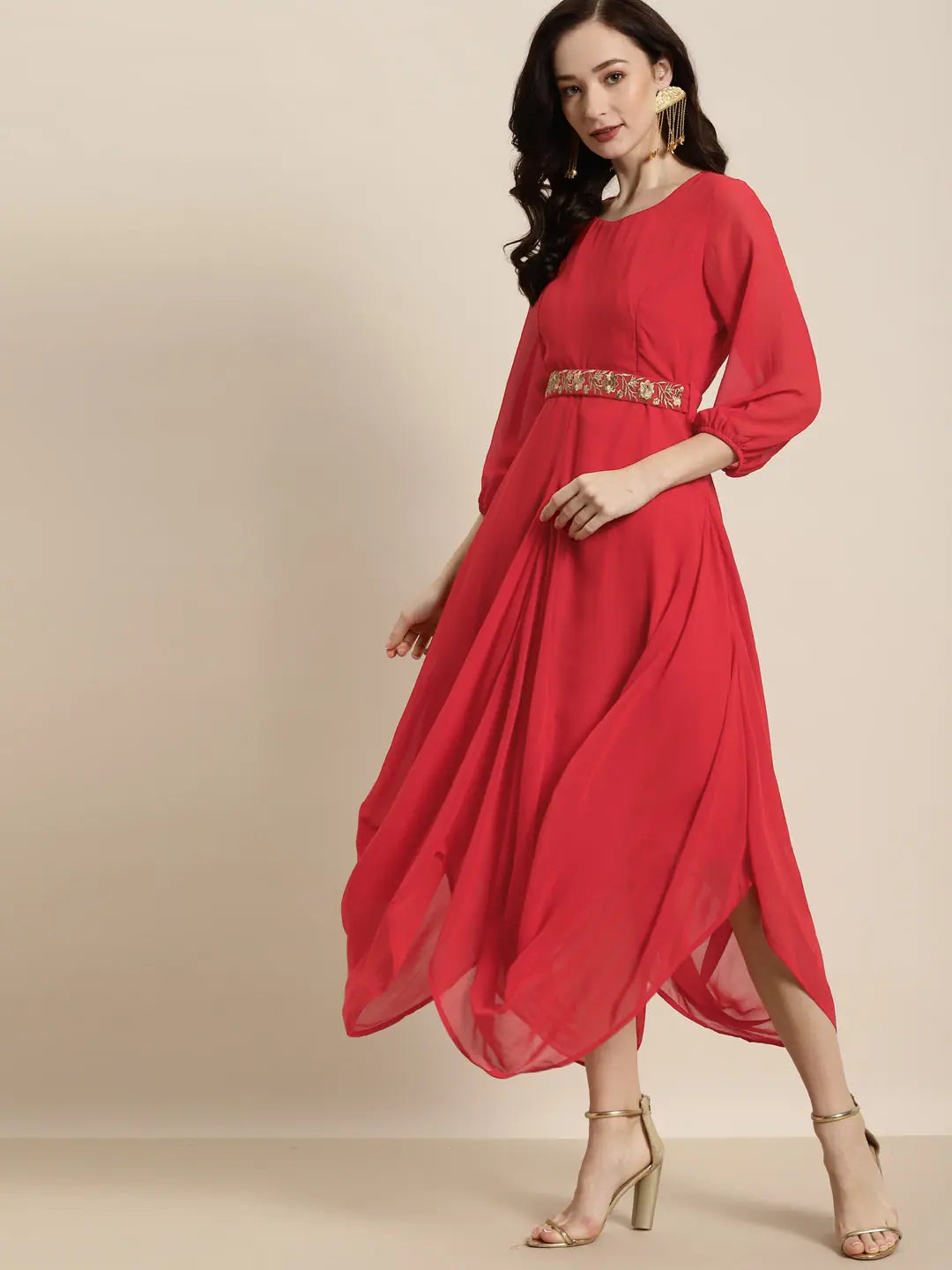 Red Embroidered Belt Dhoti Dress | Women's Dhoti Sets