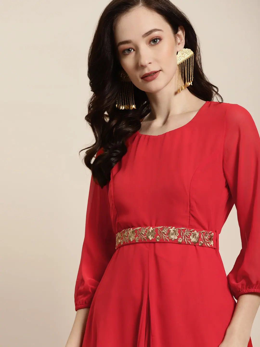 Red Embroidered Belt Dhoti Dress | Women's Dhoti Sets