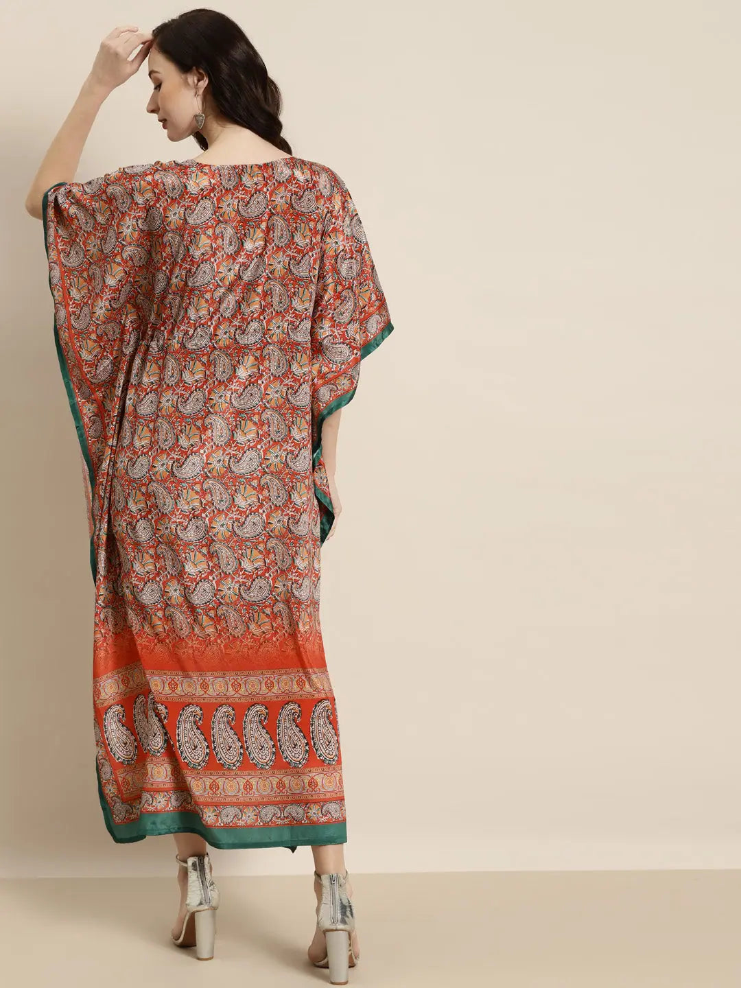Orange & Green Paisely Women's Kaftan Dresses