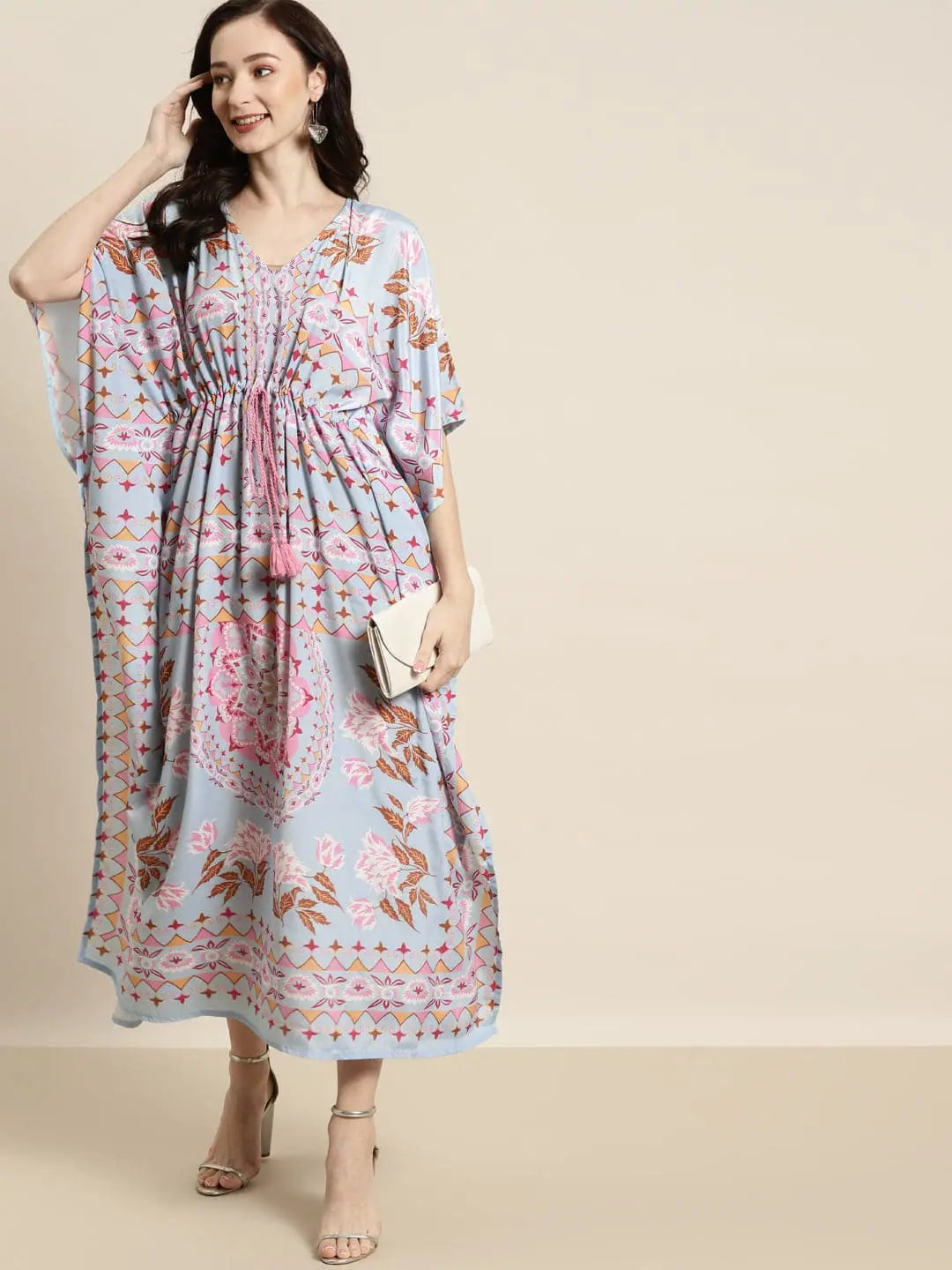 Sky Blue Floral Kaftan Dress - Women's Stylish Kaftans