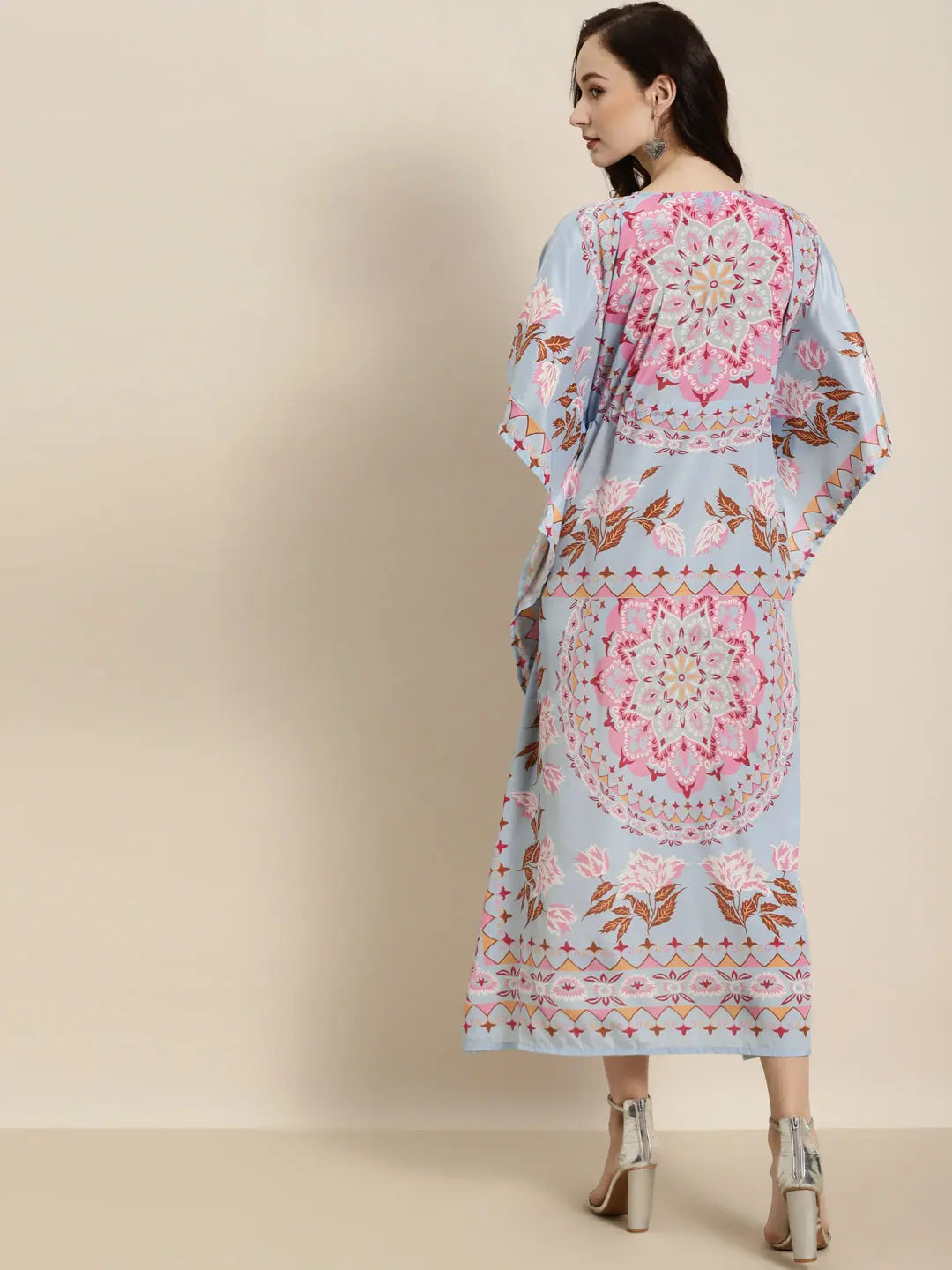 Sky Blue Floral Kaftan Dress - Women's Stylish Kaftans