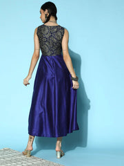 Women Navy Brocade Sleeveless Anarkali Maxi