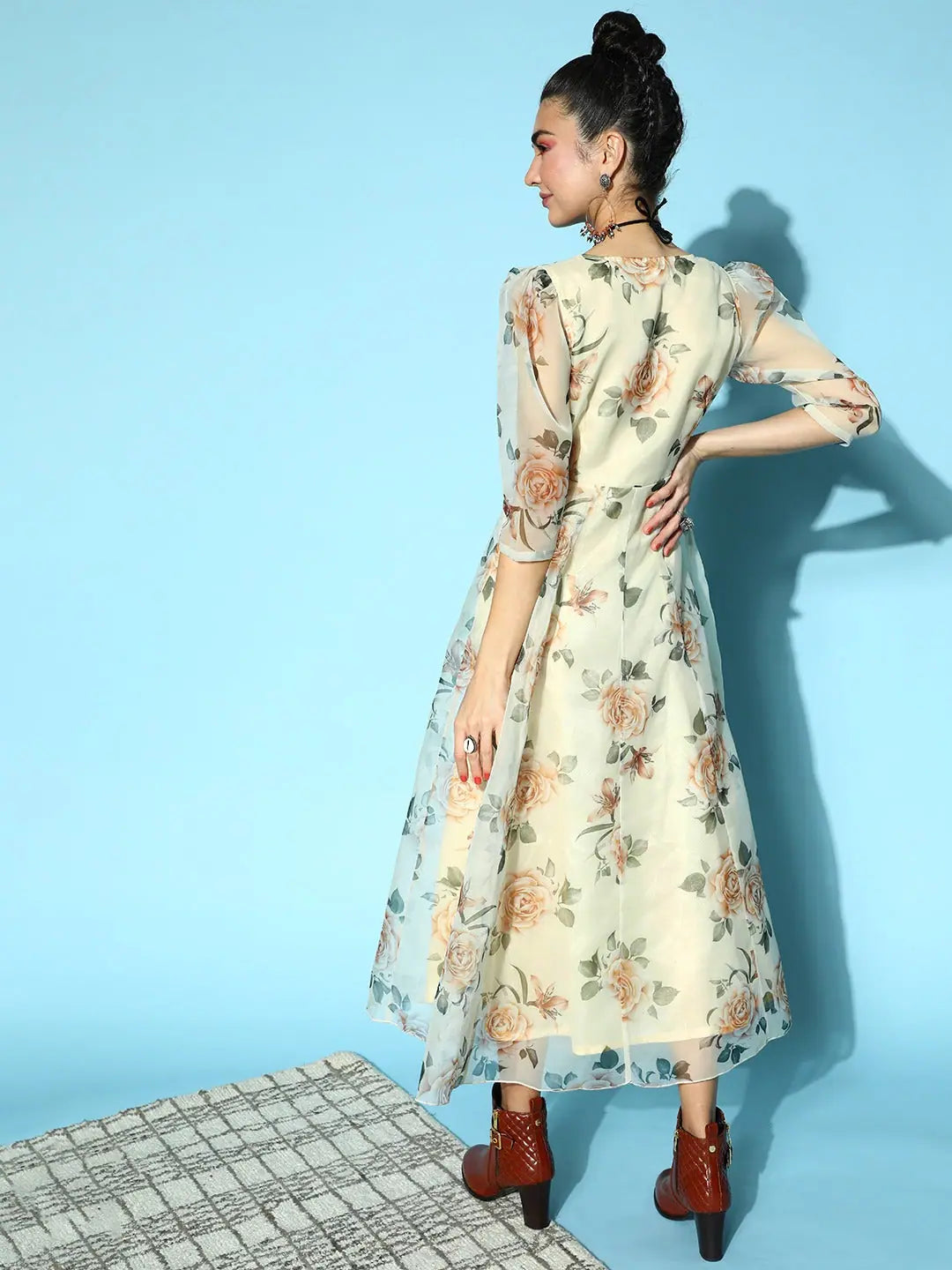 Beige Floral Wrap Anarkali Gown | Stylish Maxi Dress
