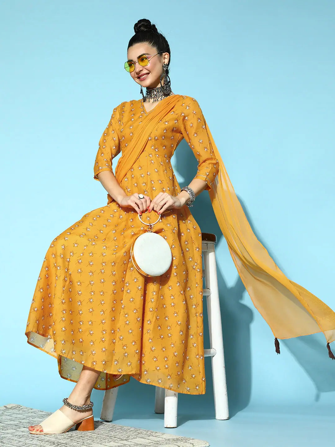 Yellow Lotus Anarkali Maxi - Designer Anarkali Kurti for Women