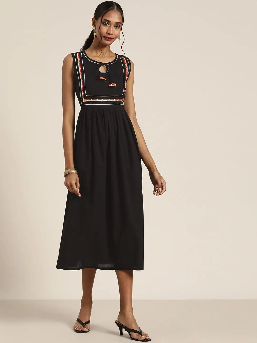 Black Lehariya Gota Lace Dress | Indian Cotton Dresses